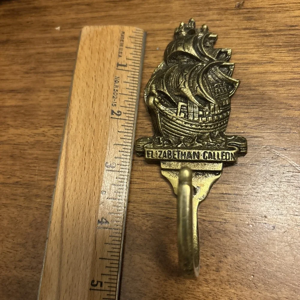Vintage Brass Wall Hook Nautical‎ Sailing Ship Elizabethan Galleon